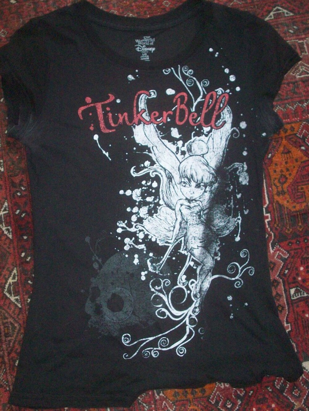 Tinkerbell T-shirt junior's 11/13 Large Round Neck Long Waist Fairy Grunge Tee